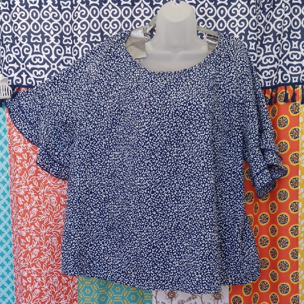 China Blue Top Silky Flutter Sleeves 3XL